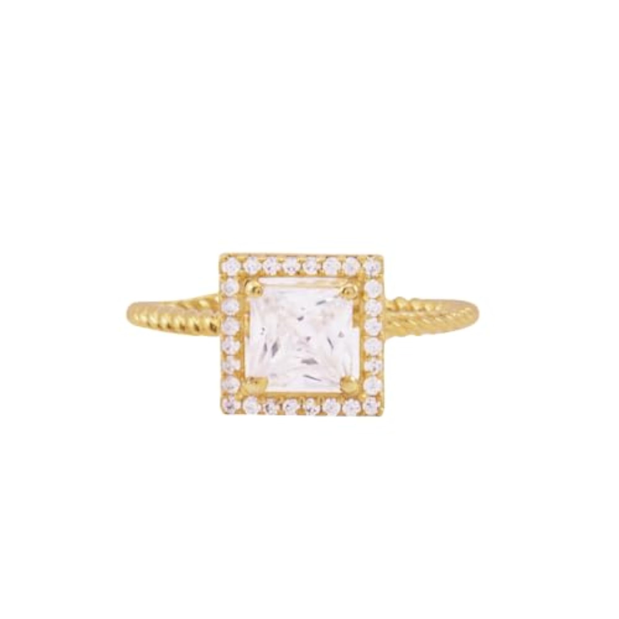 Women's 92.5 Sterling Silver Gold Frame Solitaire Ring